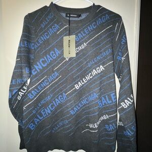 Balenciaga Gray and Blue Crewneck Sweater
